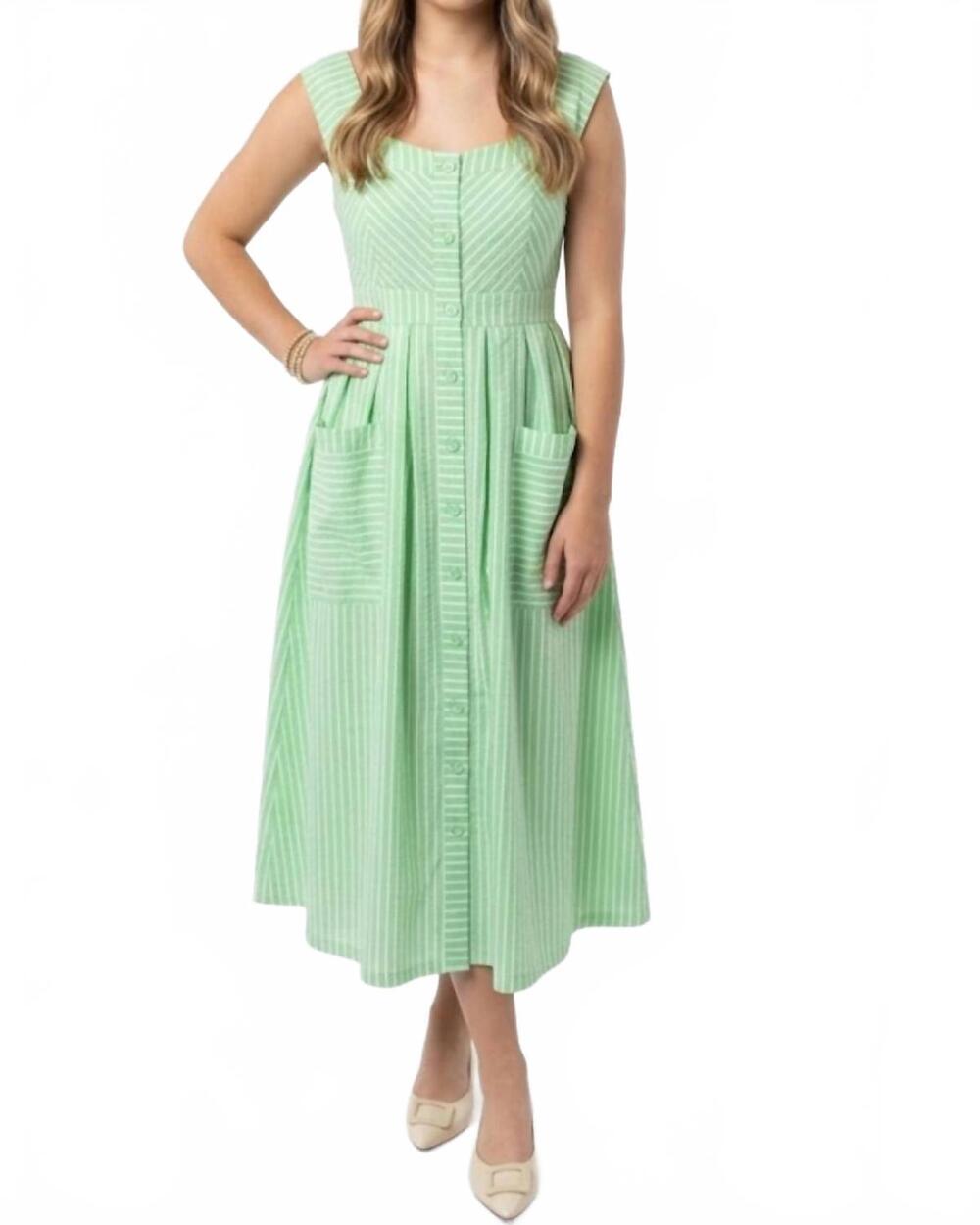 NEW PROSPERINA stripe midi dress with pockets in limelight green